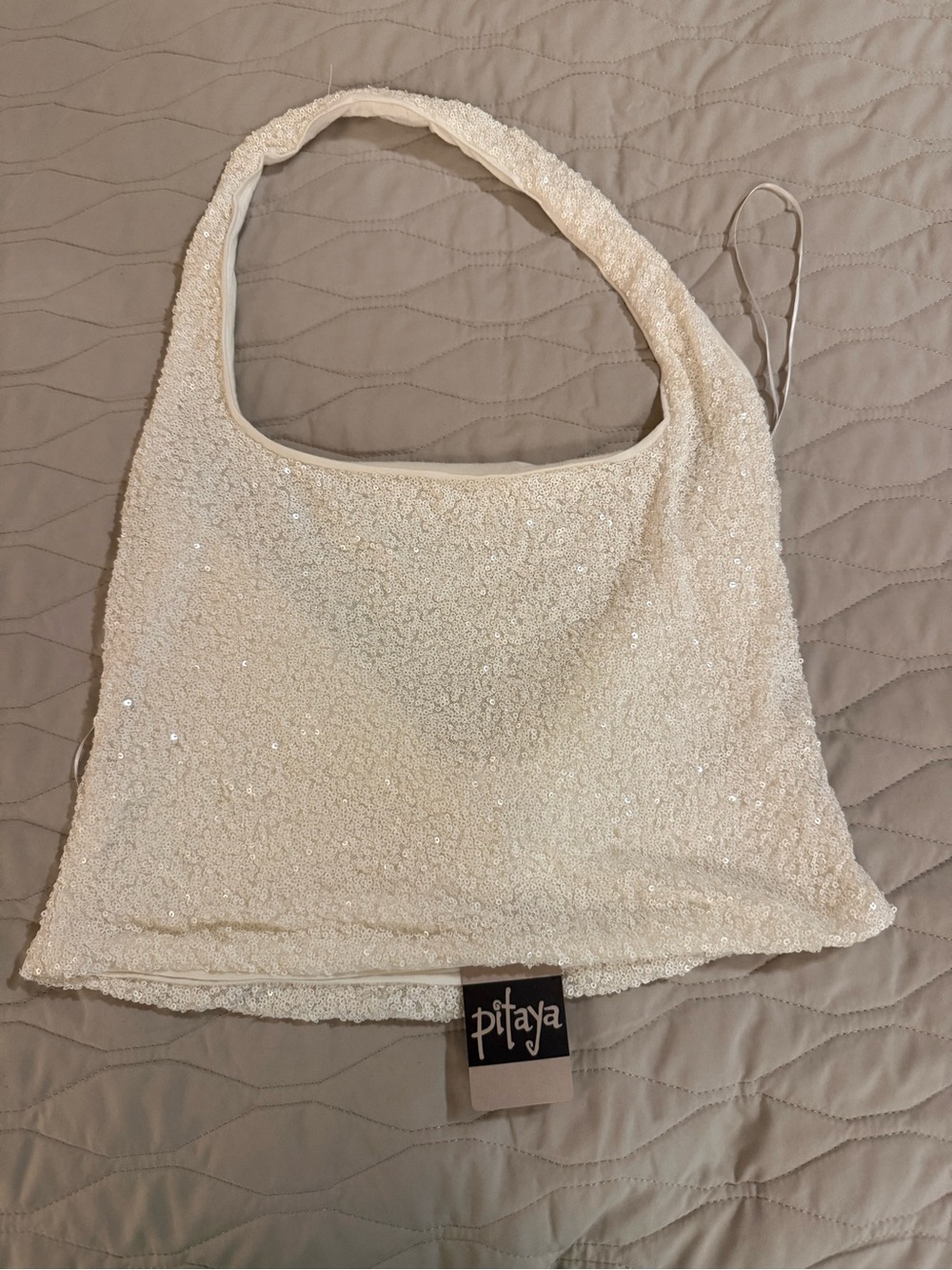 Le Lis Cream Sequin Halter Tank Top